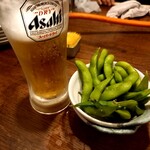 Nagoya Meibutsu Miso Tonchanya Kounomiya Horumon - 生ビール、枝豆