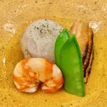 川田 - 2022.9.  石川芋と焼き穴子と車海老の焚き合わせ