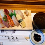 鮨千寿 - 料理写真:令和4年10月 ランチタイム
お昼定食(にぎり10貫、赤出汁) 970円