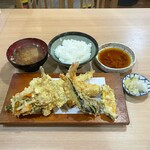 天ぷら 住友 - 天ぷら定食B（車海老2、いか、きす、なす、かぼちゃ、野菜のかき揚げ
            ）