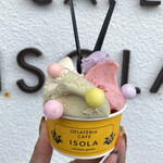 OKINAWA GELATO&CAFE ISOLA - ・カップ トリプル 500円/税抜
                      (多良間島の黒糖ときなこ、ラズベリー＆グアバ、ピスタチオ 、紅芋ミルク ※おまけ)