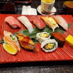 にぎり長次郎 - 彩ランチの寿司8貫・巻物
