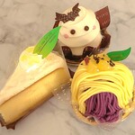 シャトレーゼ - 左からレモンスフレチーズケーキ、ハロウィンいたずらゴースト、金時芋と紫芋のモンブラン