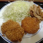 江戸銀食堂 - 一口ヒレカツ、クリームコロッケ、豚生姜焼き。