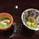 Kuzushi Yoshiyoshi - 青もみじ麩、大徳寺麩あしらった白和え、レア気味の飯蛸