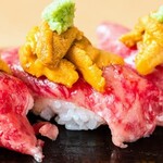 Notodarabochi - 炙り肉寿司雲丹のせ