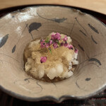 多仁本 - カマスの霜焼き、たたいた梨、山芋、お出しのジュレ！序盤は割と正確に覚えてるのだ(｀･ω･´)