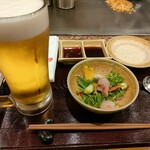 鉄板焼ステーキ 一ッ葉ミヤチク - ビールとサラダ