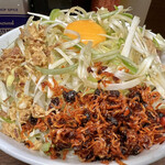 ラーメン二郎 - 小ぶた（980円）＋汁なし（100円）＋ネギ（100円）＋エビッチョラー油（100円）、ニンニクコール