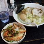 塩そば専門店 桑ばら - 揚げ鱧塩そばと鮭ハラス丼の定食