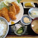 Shukuba Shokudou - 広島産カキフライ定食＋アジフライ単品