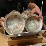 鮨処 池上 - 下関の巨大鮑(10年もの)の殻