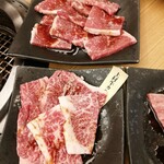 幸せの焼肉食べ放題 かみむら牧場 - 上「上村牛ロース」　下「上村牛カルビ」