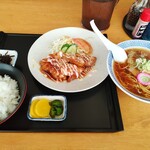 三星食堂 - 鶏の照焼特製マヨネーズ定食+ミニ醤油ラーメン