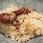日本料理 晴山 - ホタルイカ、新生姜、三つ葉の炊き込みご飯アップ