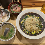 饗 くろ喜 - 「鰤塩和えつけそば」1800円+「鰤刺身めし（青唐醤油）」350円+超数量限定「鰤かま焼」300円