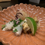 鳥田中 - ほうぼう昆布〆　とら河豚炙り