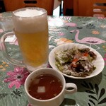 Urutora Mito - Cセット100円税別: スープ、サラダとライス、生中450円税別