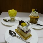 Nyuusutairu Ginza Sembikiya - 栗のシフォンケーキと栗のプリンと銀座ブランマンジェ(メロン)