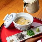 Unagi Oka Fuji - 【夜】秋冬限定メニュー】水炊きコースの〆は、スープを小白焼きまぶしにかけて・・・。