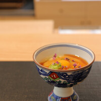 日本料理 藤井 - 先付　あん肝　菜の花
                    　湯葉豆腐　山葵　割醤油