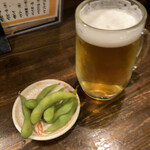 Tsuruya - 生ビール＆お通し(枝豆)