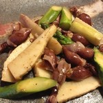 蛍烏賊、筍、アスパラの炒め物