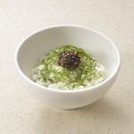 Perilla rice topped with homemade seaweed kimchi