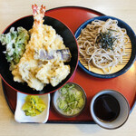 Sagami - 大海老と牡蠣天丼と麺 1591円 (期間限定)