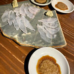 盃爛処 - カワハギお造り(肝ダレ) 