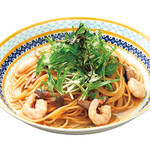 Shrimp and mushrooms in butter and soy sauce