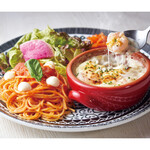 Shrimp doria piccolo and half pasta plate of your choice