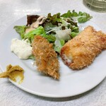 ゆたか食堂 - 牡蠣フライとチーズ豚バラ巻きフライ