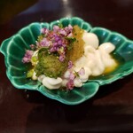 祇園 にし - 白子ポン酢。花穂紫蘇がいい薬味となっている。