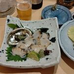 Sushi Tempura Gosakutei - ●夕食。単品。中瓶ﾋﾞｰﾙ715X2+白子(ﾎﾟﾝ酢+醤油焼)1078+刺し (鮑ｱﾜﾋﾞ1738+てっさ1518X2+ﾄﾛ1650)+炙り銀杏748+ﾄﾛ鉄火1100＝10,780円