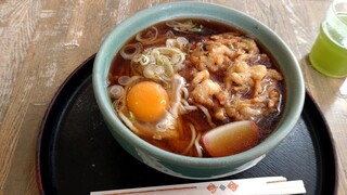 Chouju An - かき揚げそば（500円）+麺大盛り（100円）+生卵（60円）