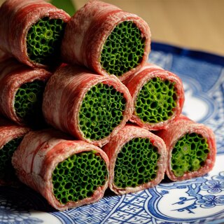 "Neon-wrapped Cow tongue shabu shabu"