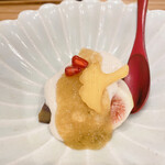 蕎麦割烹  倉田 - 原木椎茸、白だつ（胡麻の白和え)、無花果、生麩