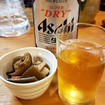 Kushikatsu Shou - お通しと瓶ビール