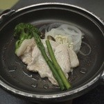 Owari Asahi En - 台の物：飯田黒豚陶板焼き、信州野菜