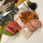 鮨処 音羽 - 7種盛(赤身、イカ、タコ、ウニ、甘エビ、タイ、ヒラメ)