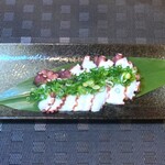 Japanese style carpaccio with boiled octopus