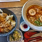 麺や 文左 - 天丼と手延うどん麦つるり（温かい）の御膳！