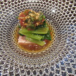 Gou - ミナミマグロの炙り　その上に小松菜　春菊のお浸し