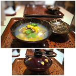 Shunwo Moru Watanabedoori Keiji - ◆牡蠣と松茸の菊花仕立て・・お椀の蒔絵が素晴らしい。器に拘られているようで、この後出される器も素敵でした。