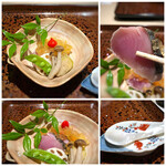 Shunwo Moru Watanabedoori Keiji - ＊歯鰹は皮目を炙ることで旨味が増し、トマトのジュレも優しい味わいで合います。