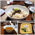 Shunwo Moru Watanabedoori Keiji - ◆ムカゴと茸の炊き込みご飯。茸タップリで、お味も好み。お代わり出来るかどうかは未確認。 ◆香の物 ◆ほうじ茶