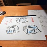 呑小路 やま岸 - 神無月のお品書き、表紙は山岸大将が描いた古染付兎彩向附、表紙は4種類あるようです