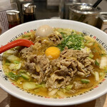 どうとんぼり神座 - ダブル牛すき月見ラーメン 1340円、煮玉子 120円
            2022年10月26日