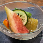 朔 - 赤皮かぼちゃ、白ナス、無花果の炊き合わせ